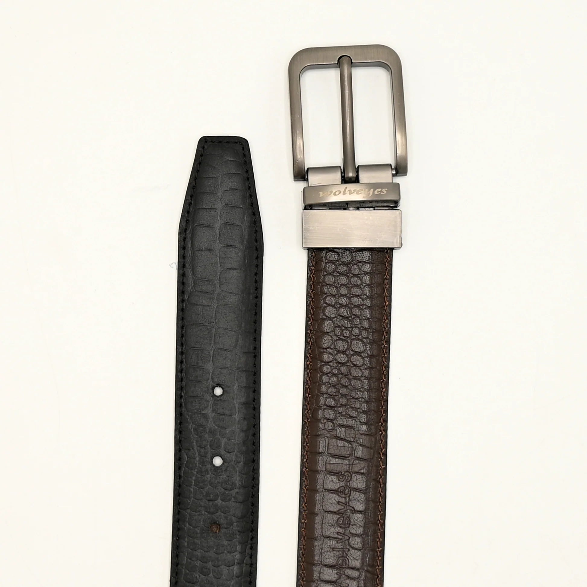 Crocodile style two side leather belt