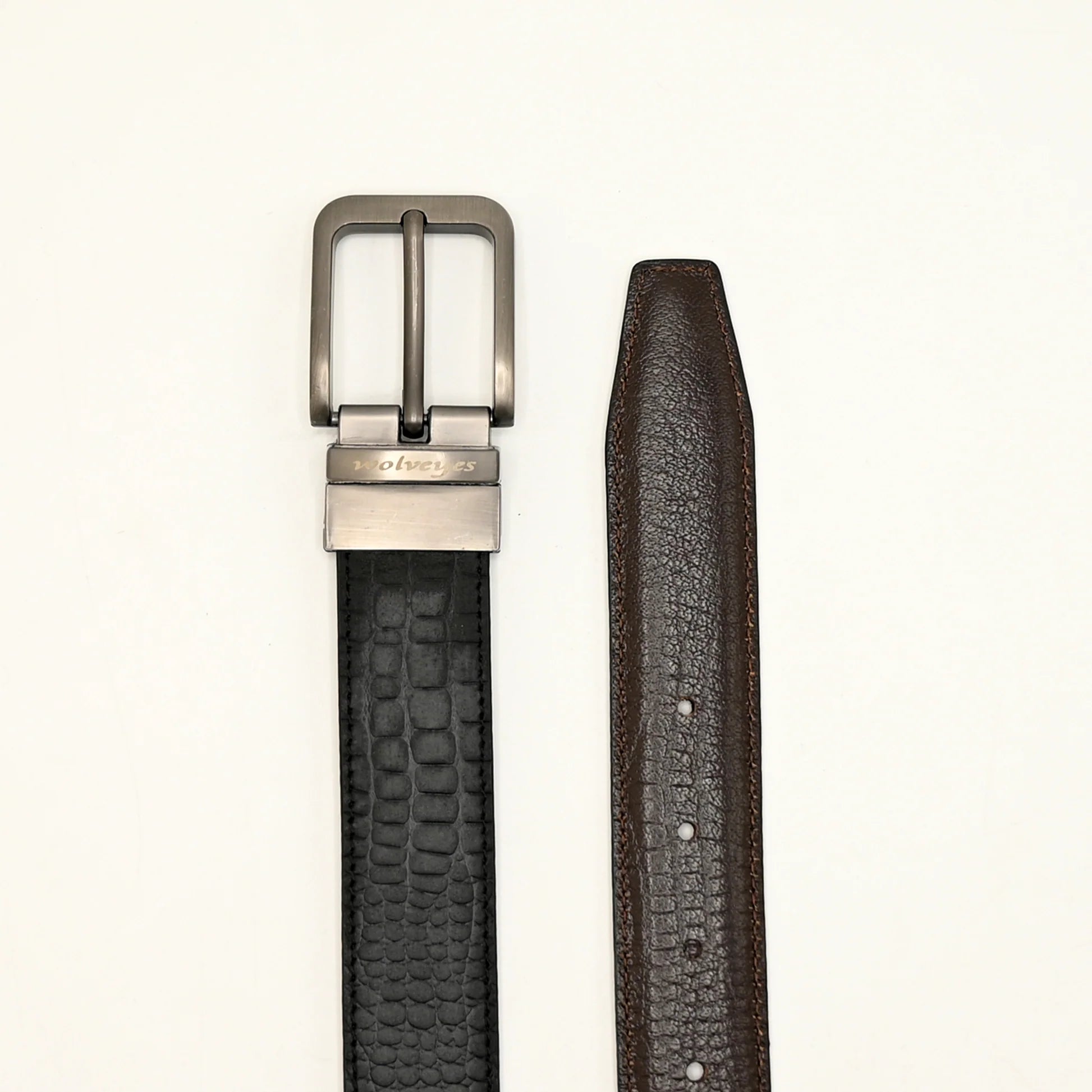 Crocodile style two side leather belt