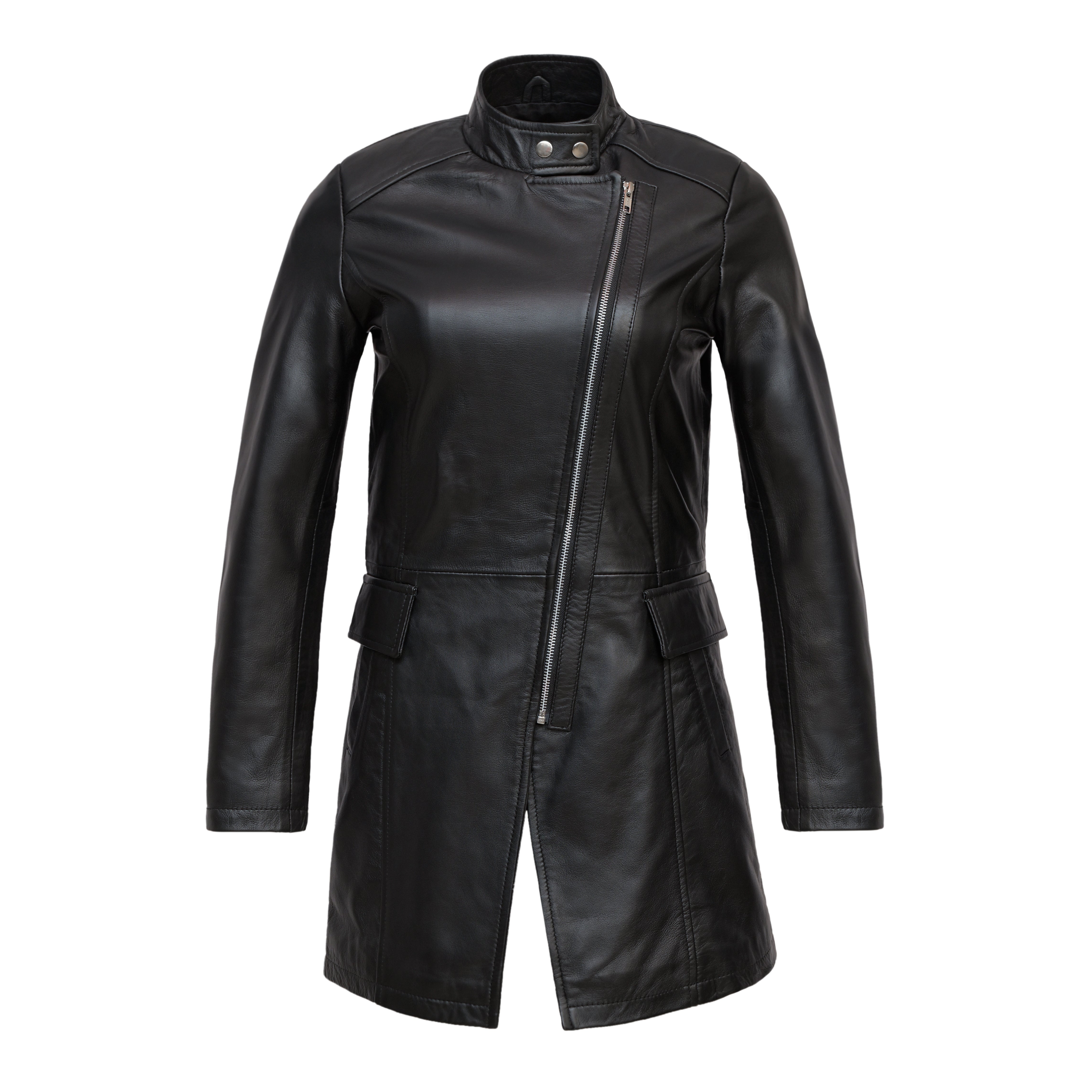 Female Classic Leather Long Coat – Fl01