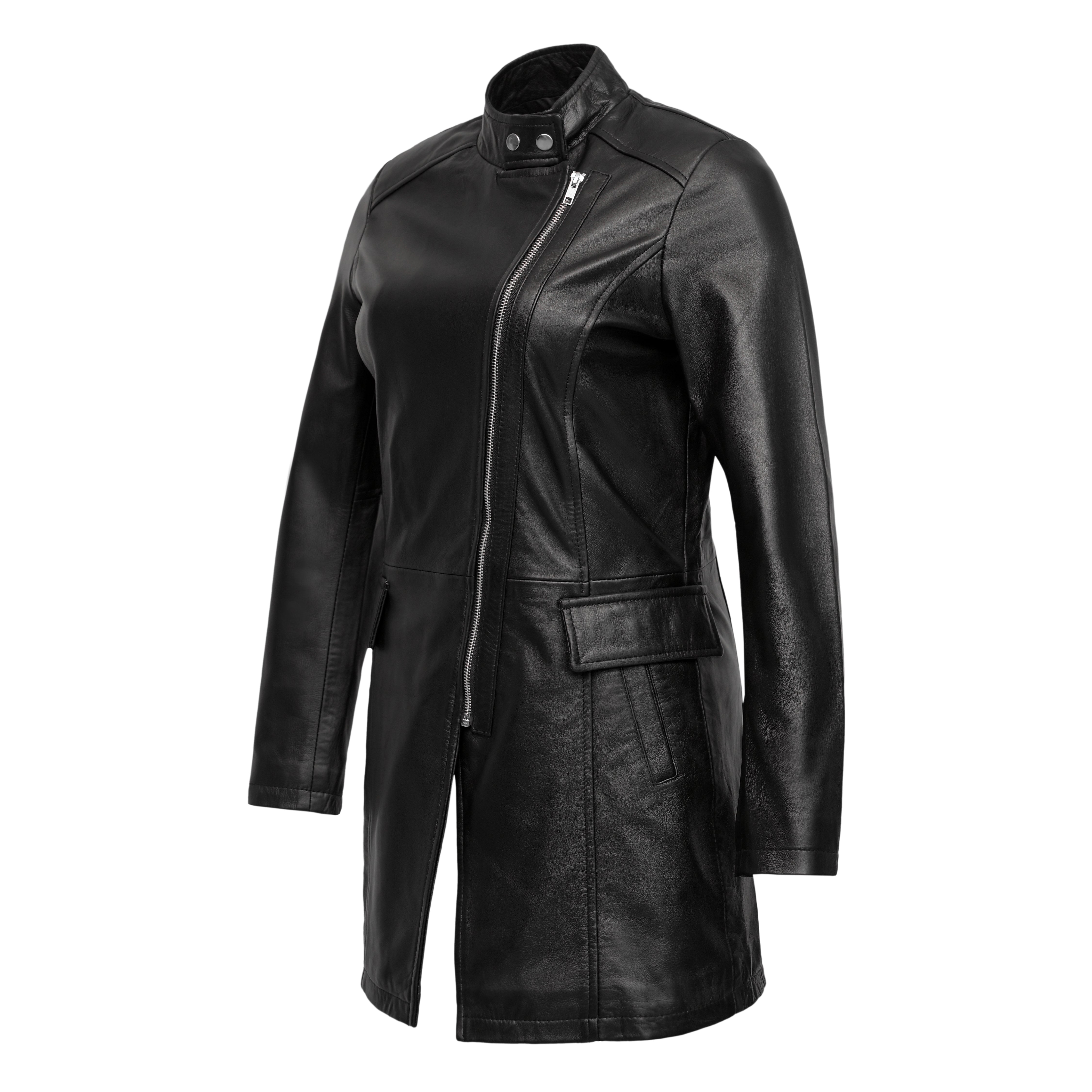 Female Classic Leather Long Coat – Fl01
