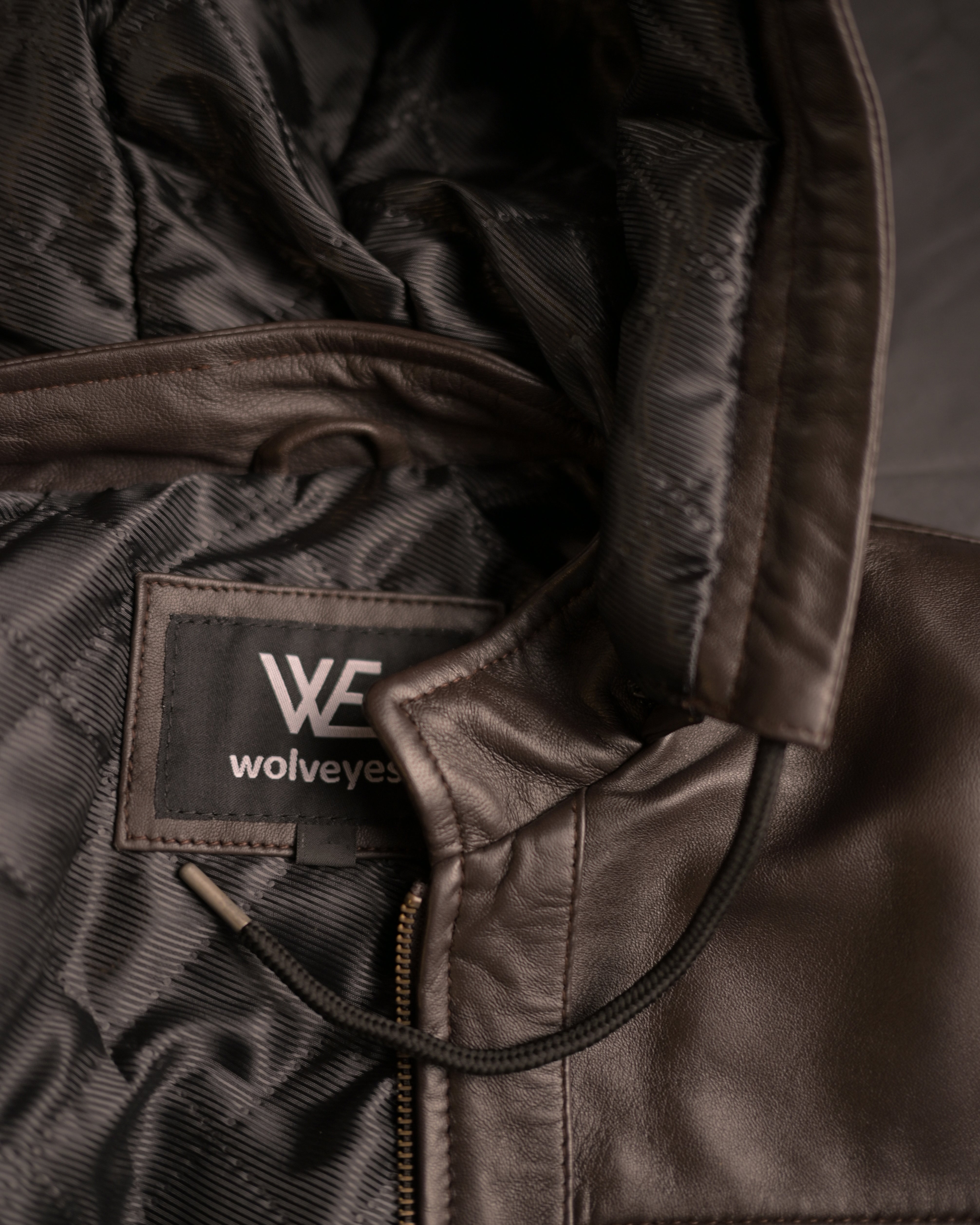 Hooded Leather Bomber Jacket SF002H (Brown)