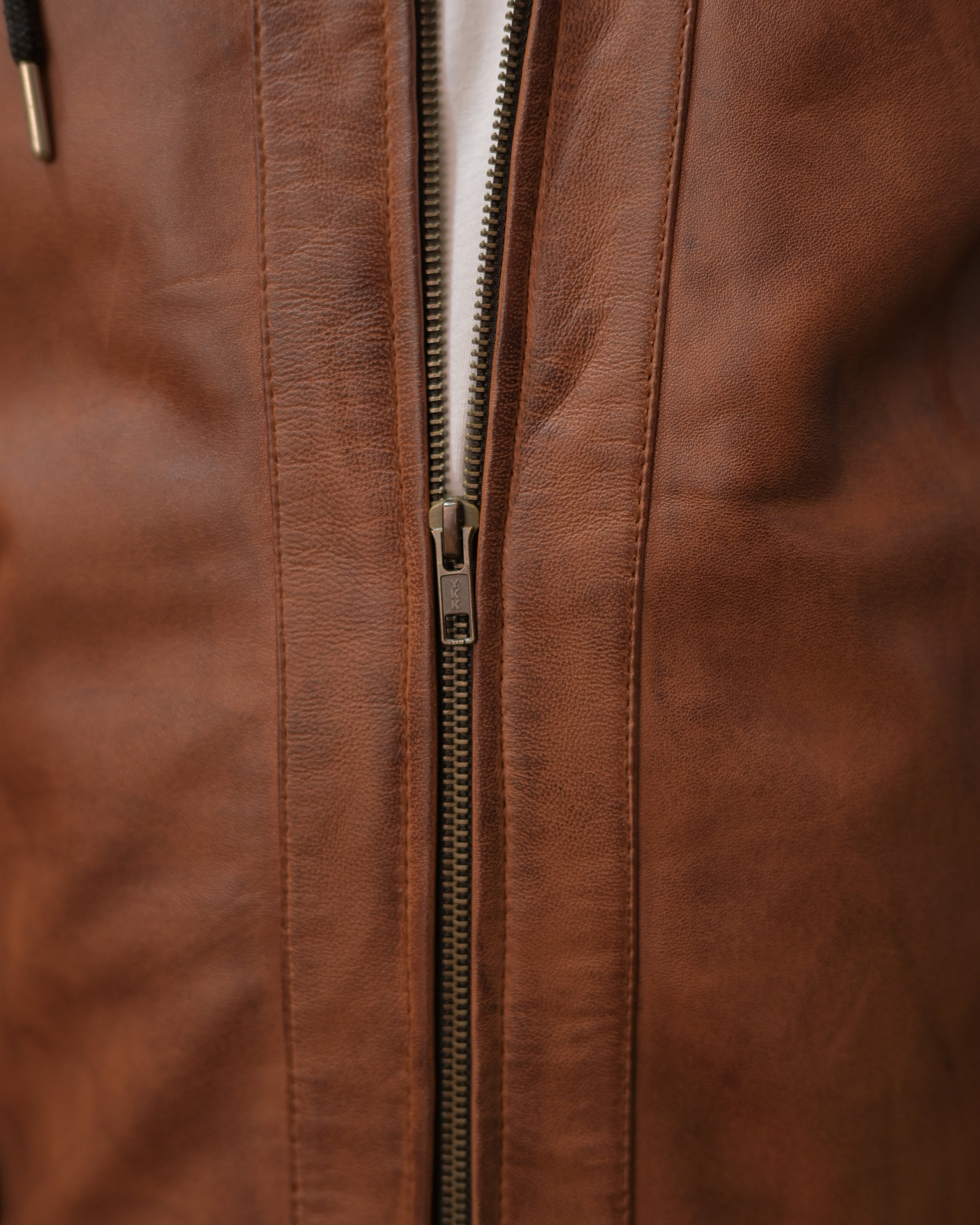 Hooded Leather Bomber Jacket SF002H (ionic Brown)