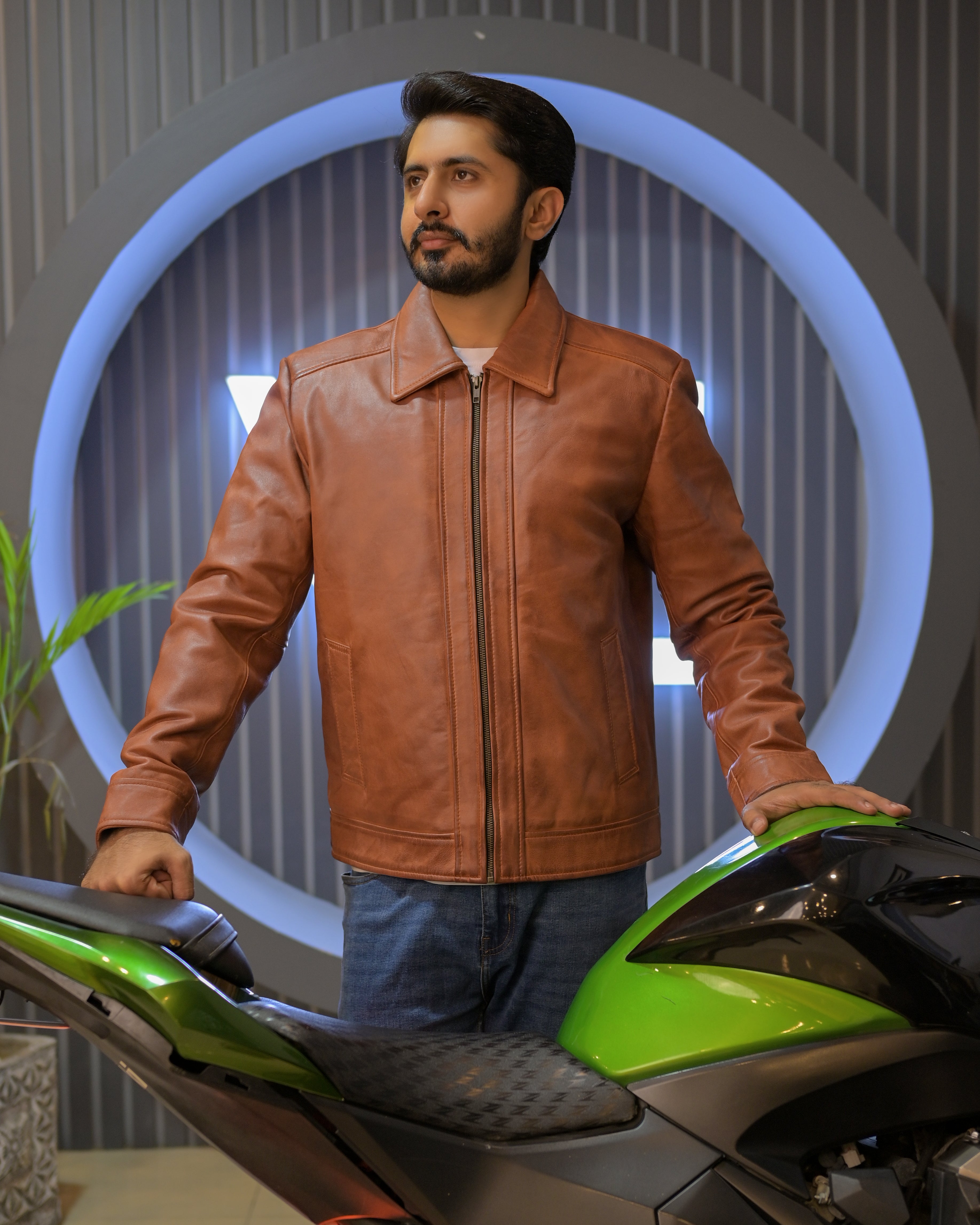 Ionic Brown Leather Jacket (Sf001)