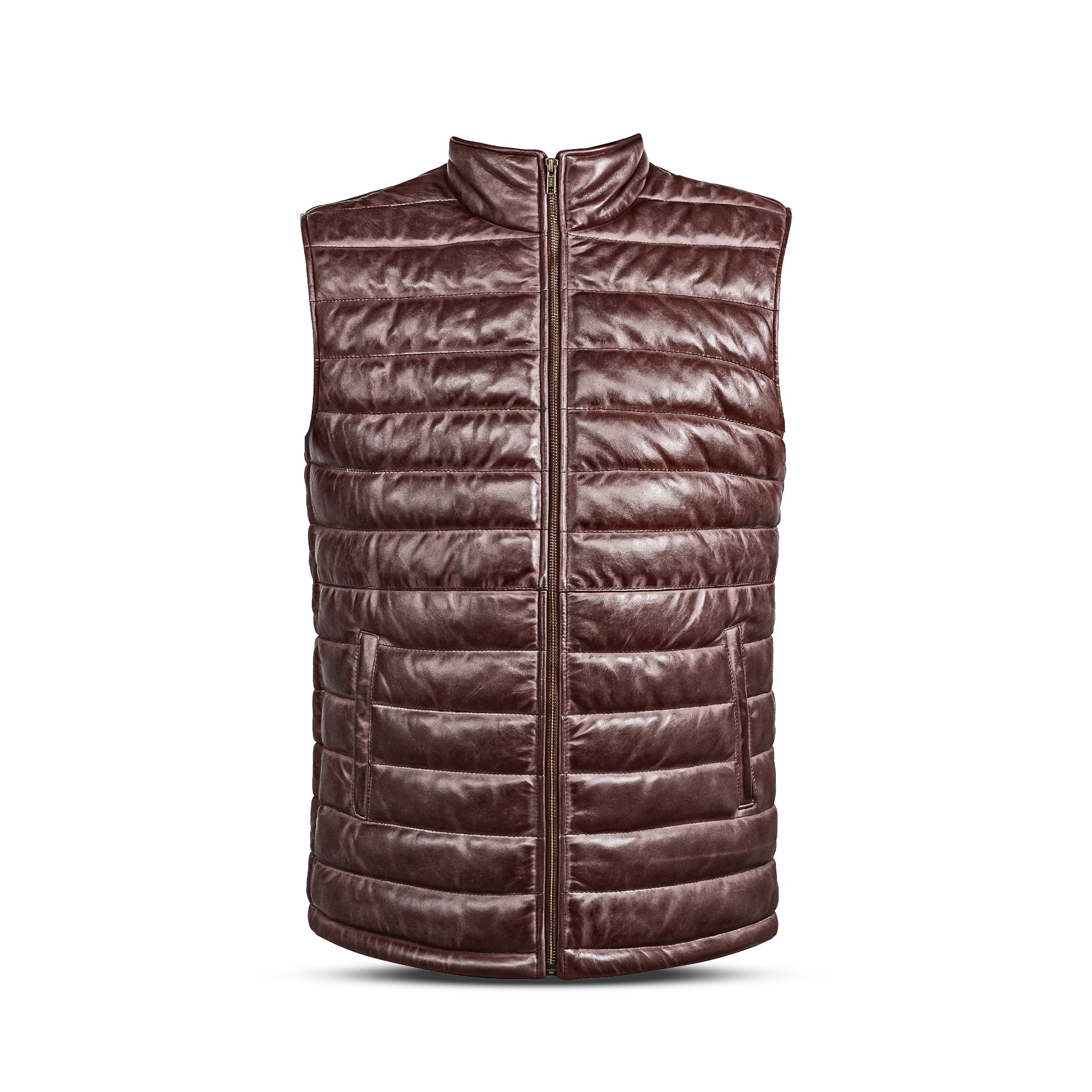 Lamb Skin Leather Puffer Vest | Dark Brown