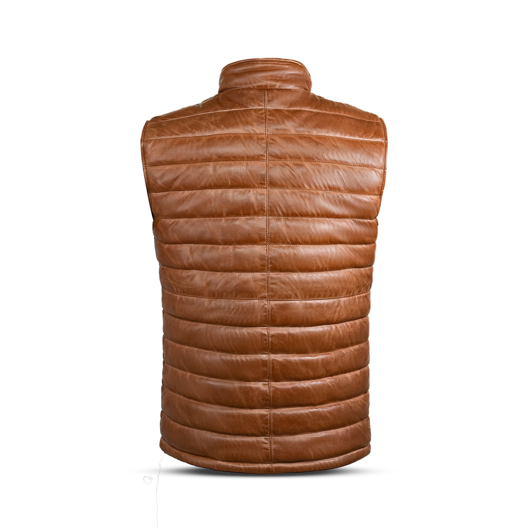 Lamb Skin Leather Puffer Vest | Mustard