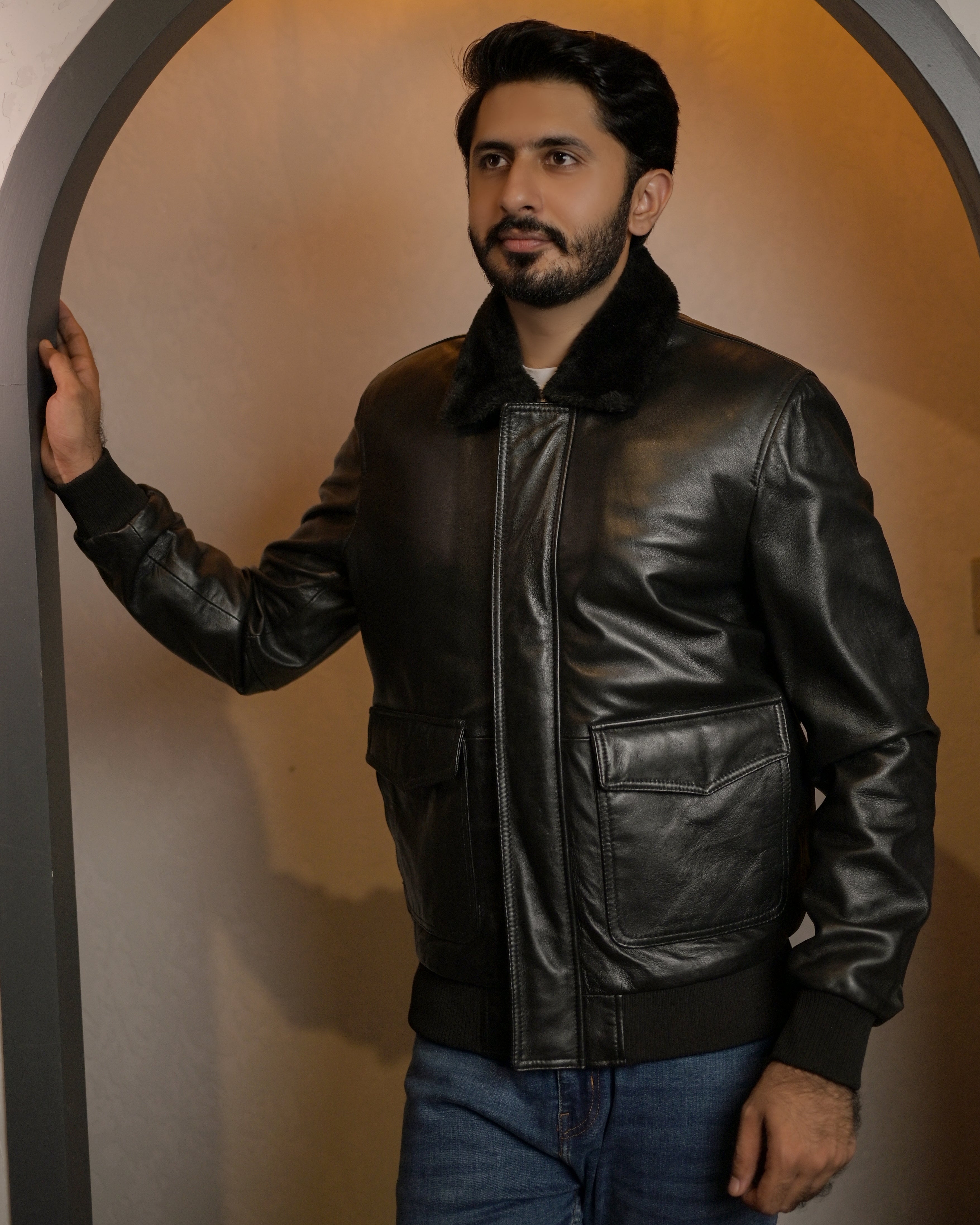 Leather Jacket Fur Collar Classics Sf009