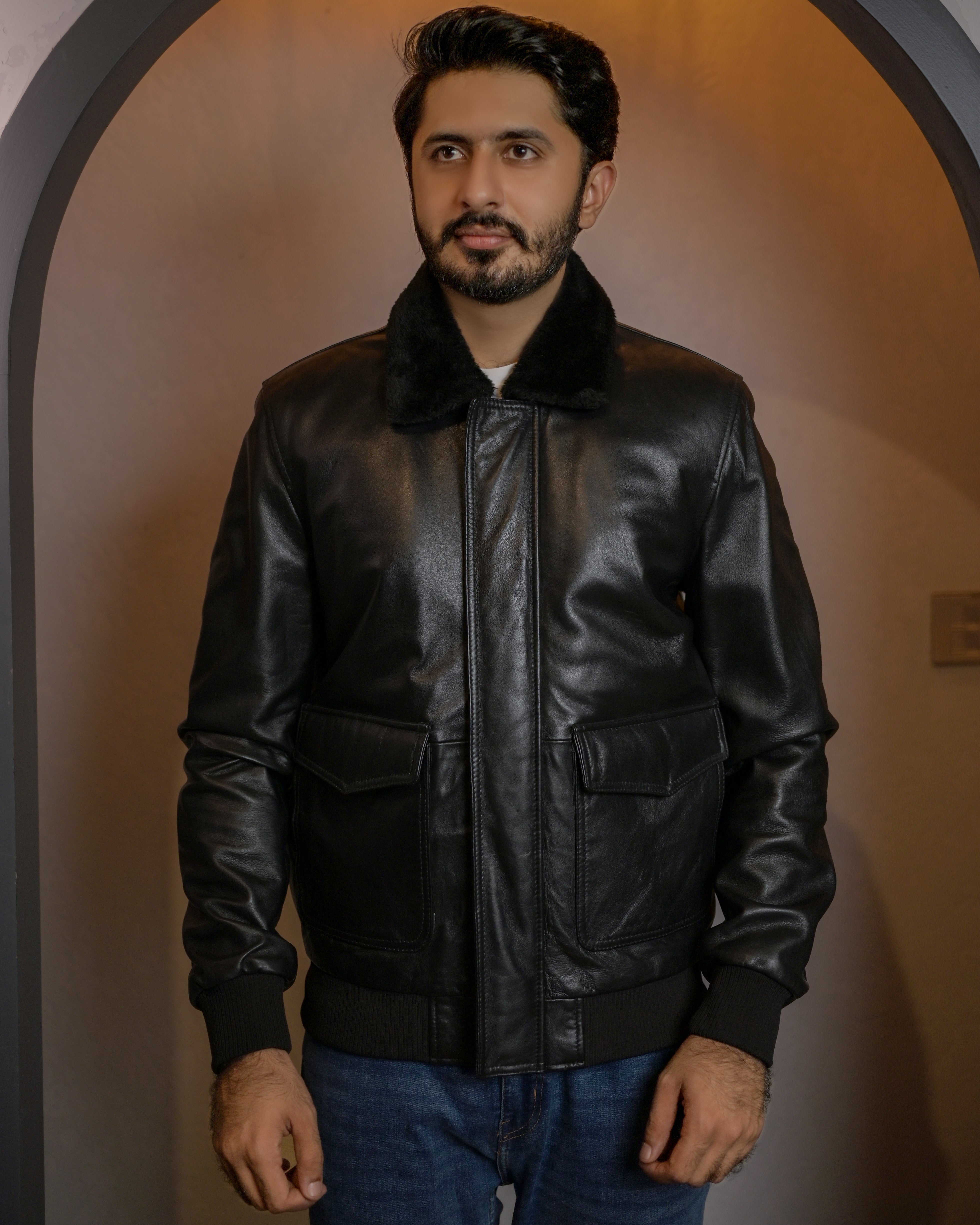Leather Jacket Fur Collar Classics Sf009