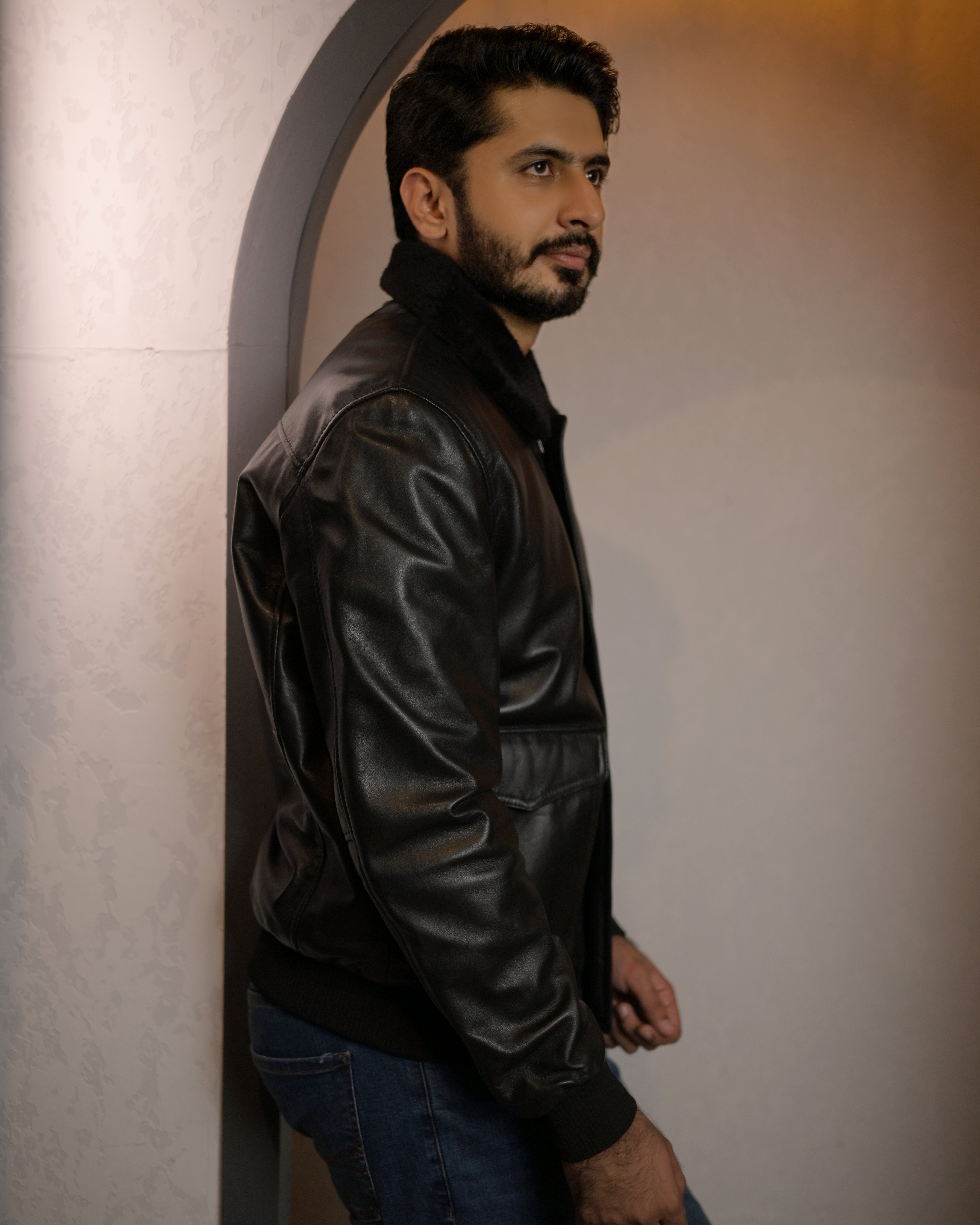 Leather Jacket Fur Collar Classics Sf009