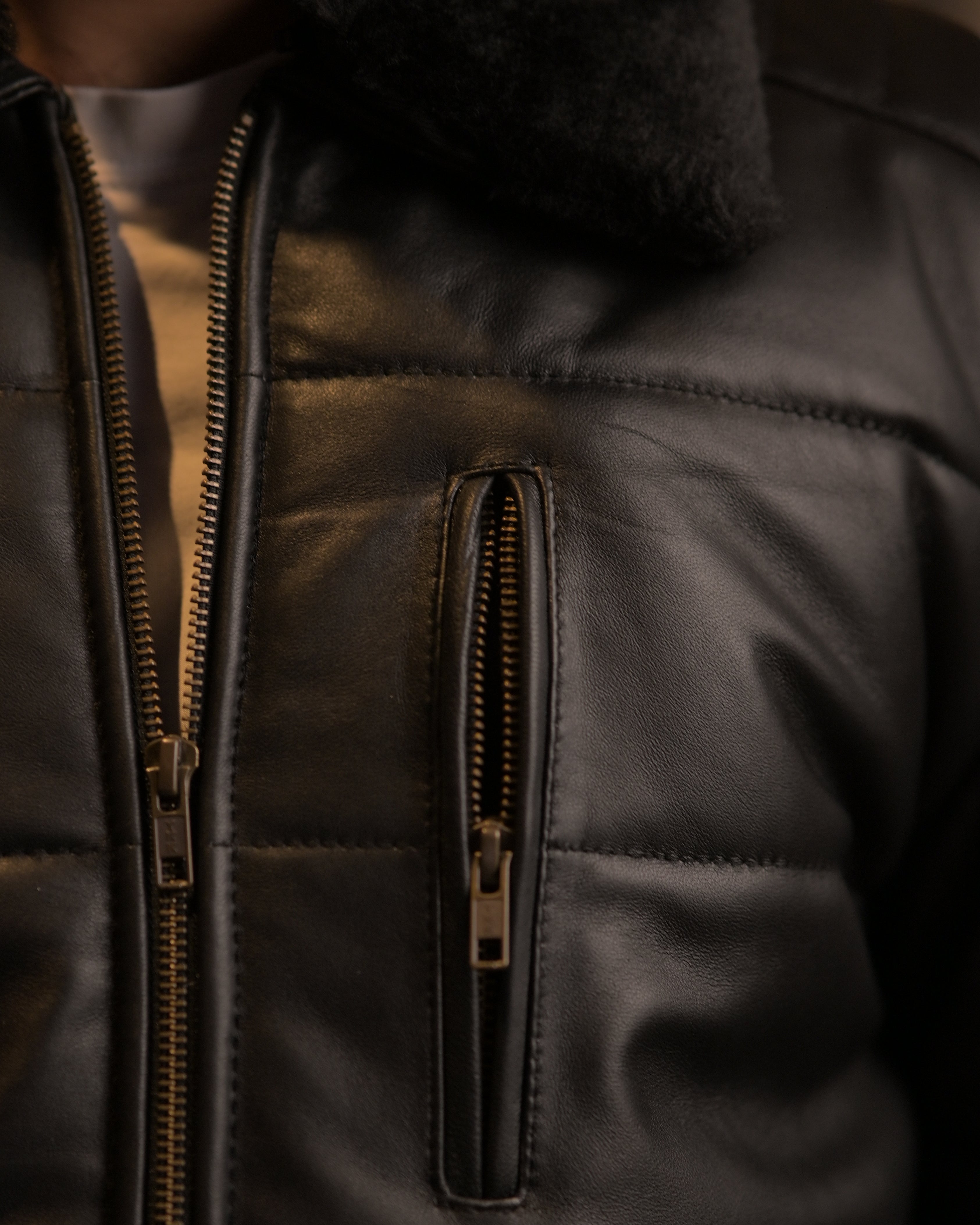Leather Puffer Jacket Classic Sf11 (black)