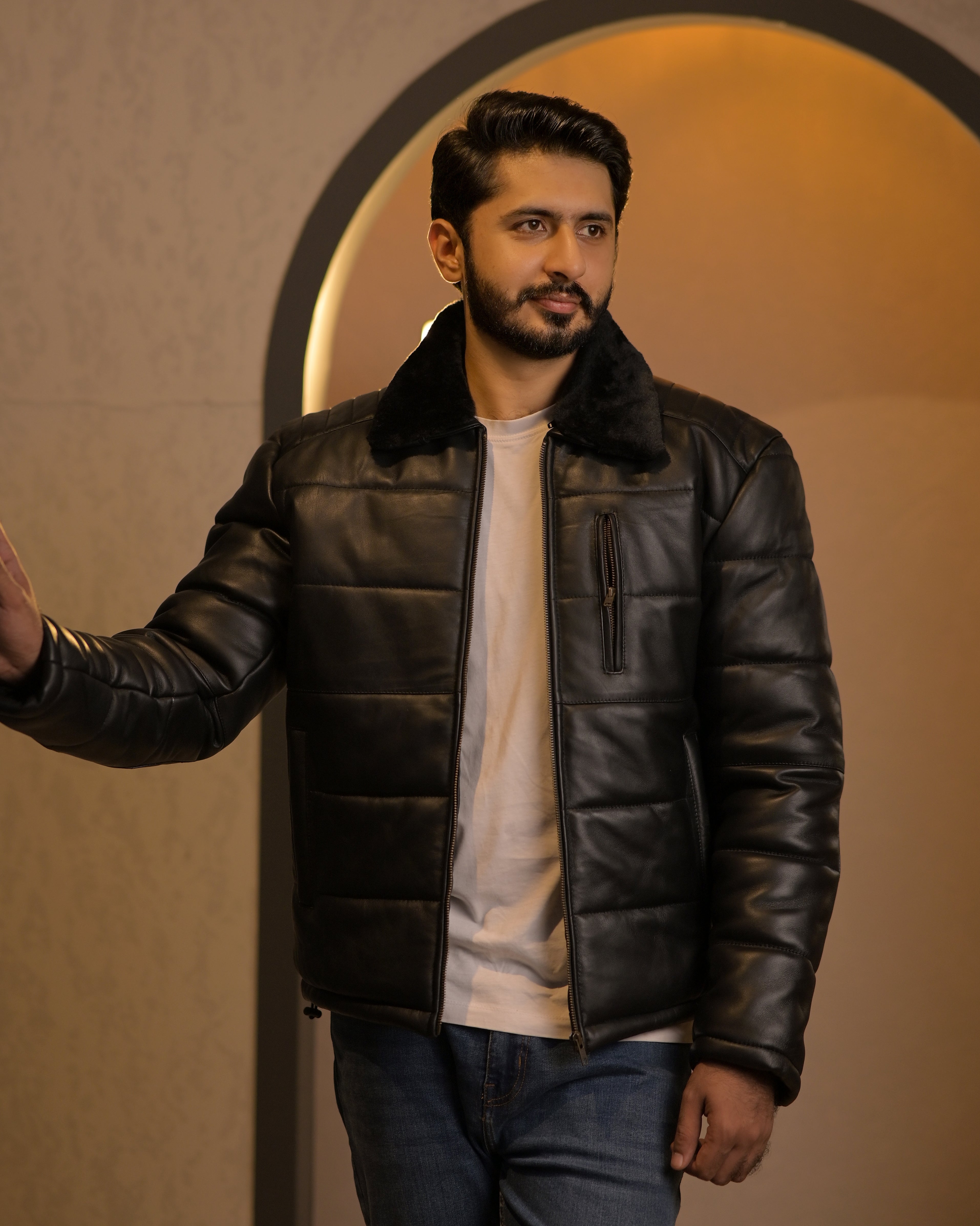 Leather Puffer Jacket Classic Sf11 (black)