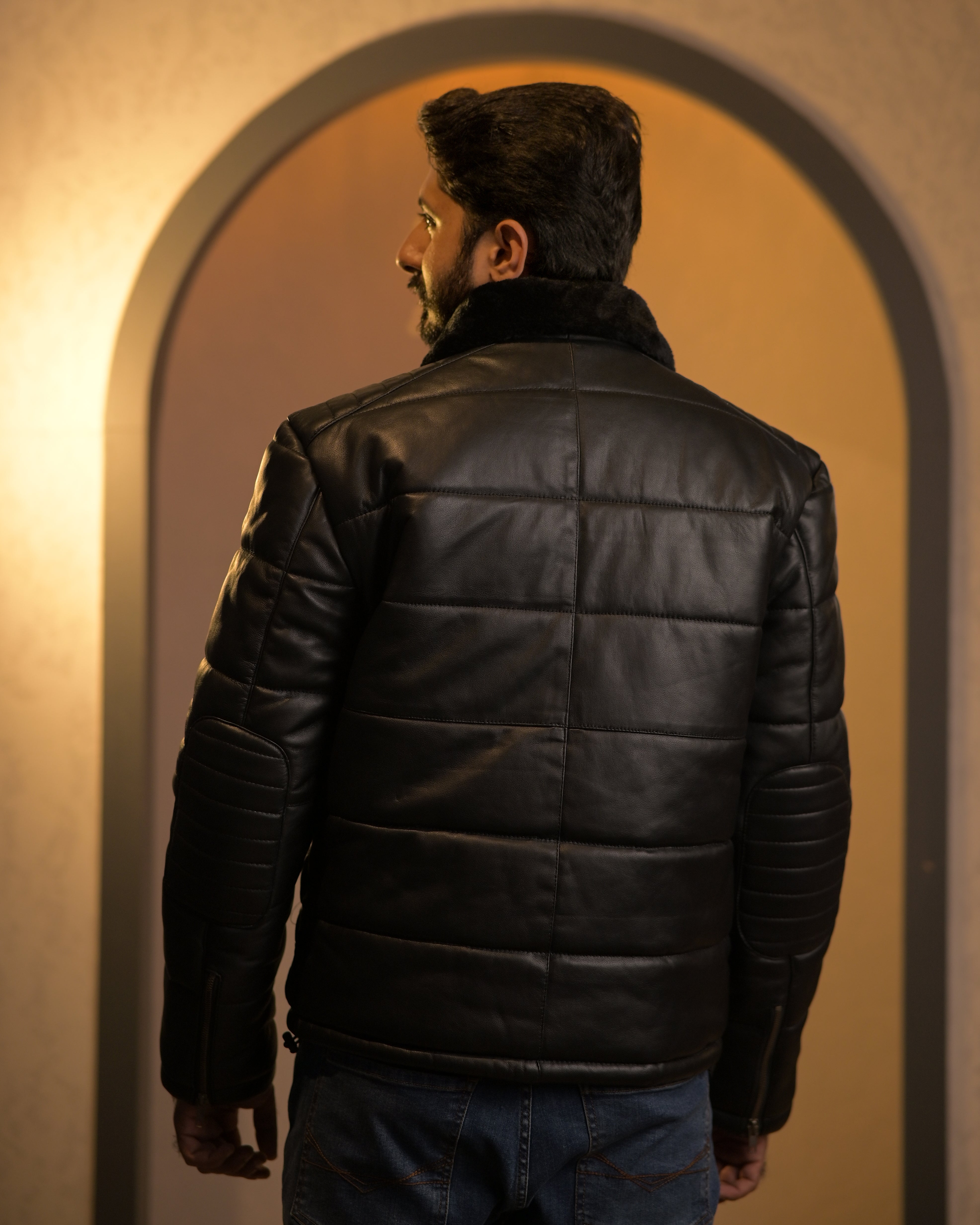 Leather Puffer Jacket Classic Sf11 (black)