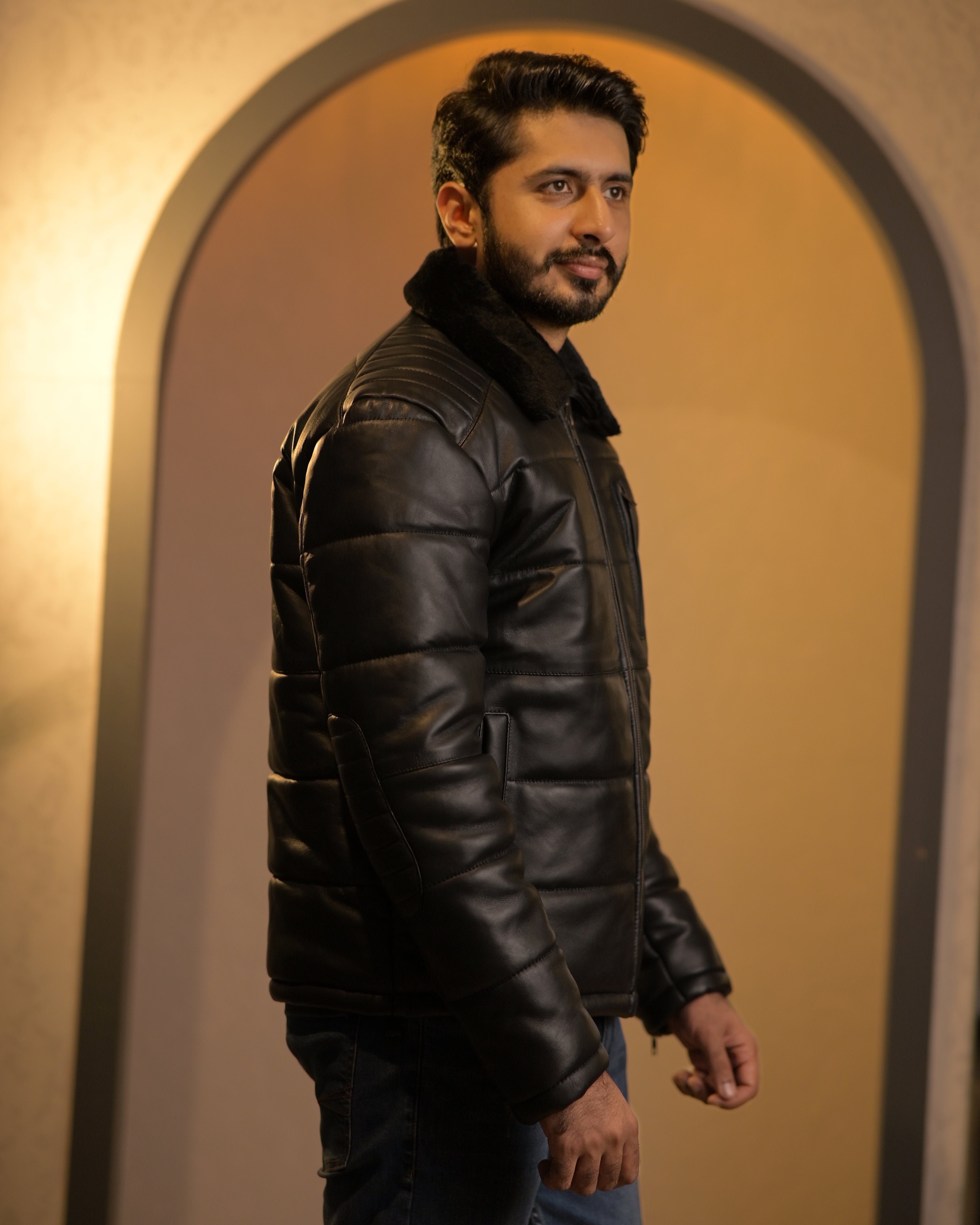 Leather Puffer Jacket Classic Sf11 (black)