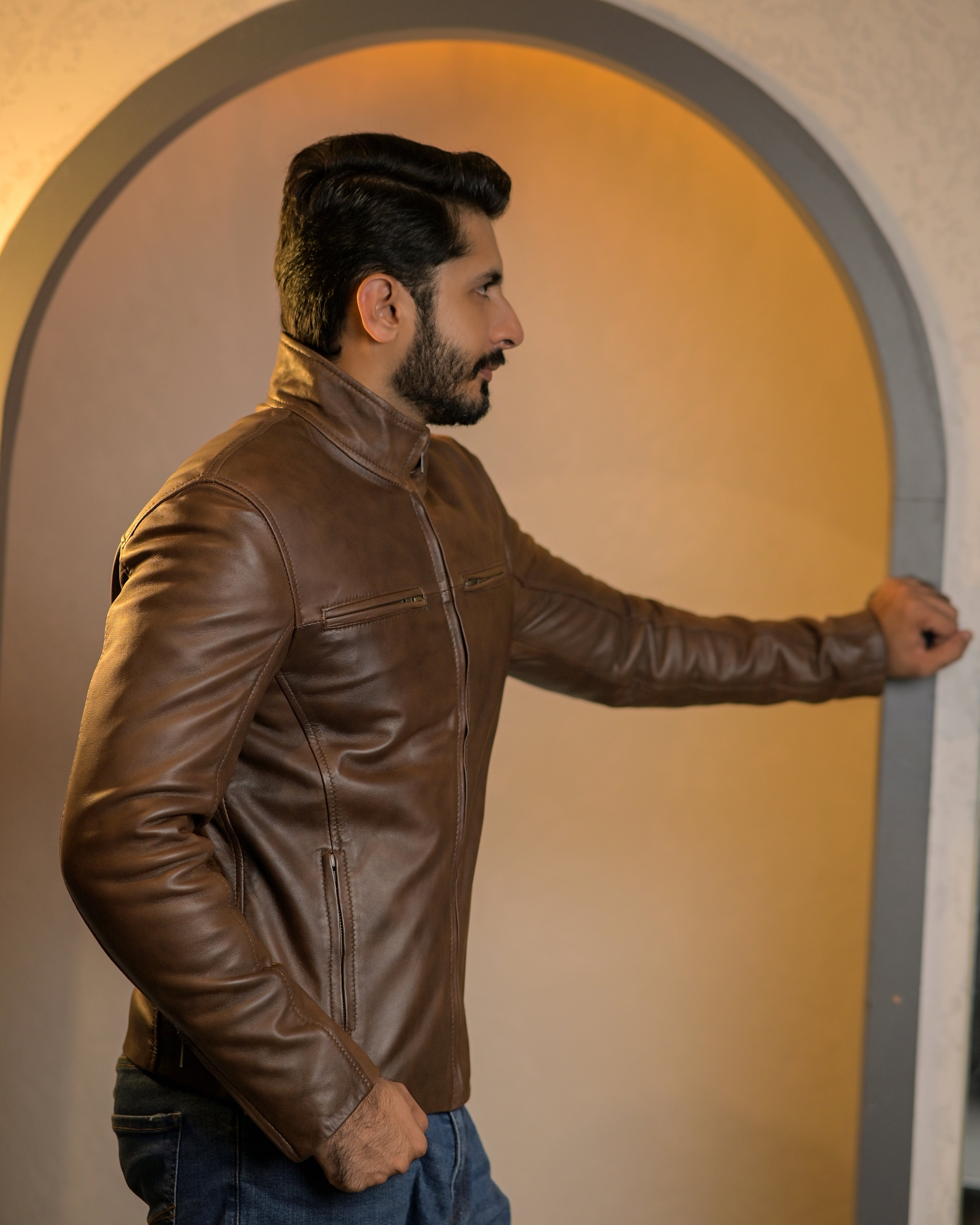 Matte Brown Leather Jacket Sf005