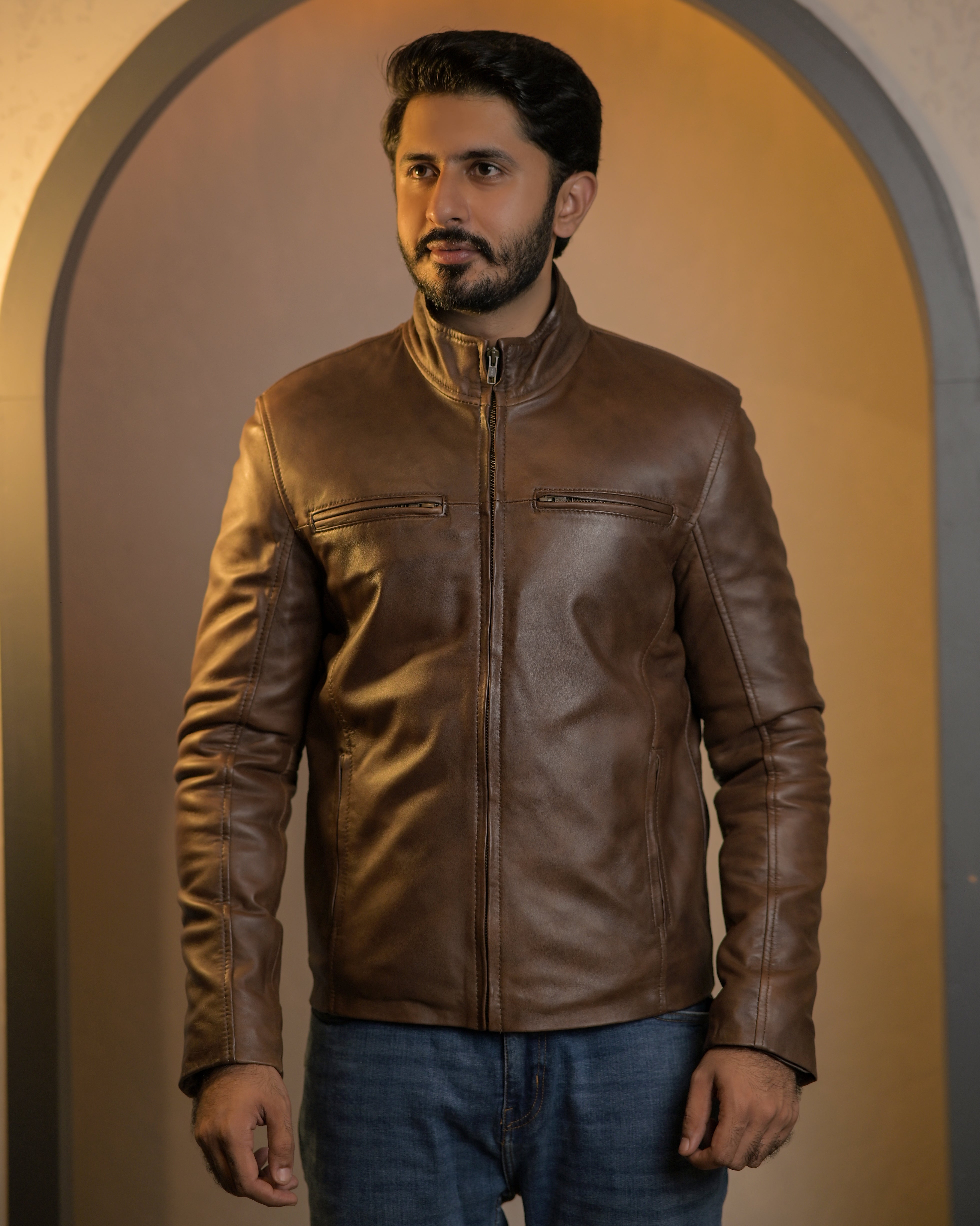 Matte Brown Leather Jacket Sf005