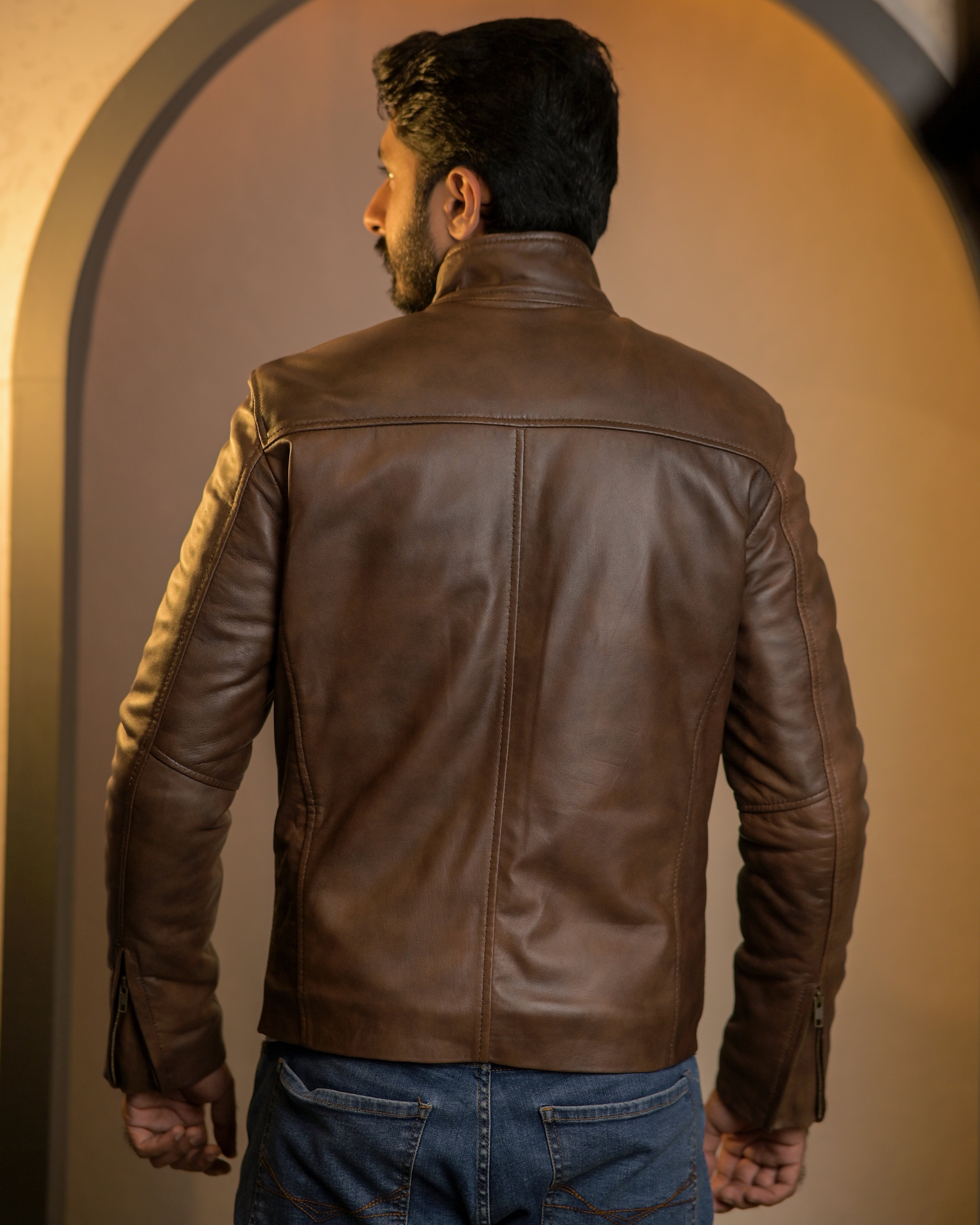 Matte Brown Leather Jacket Sf005
