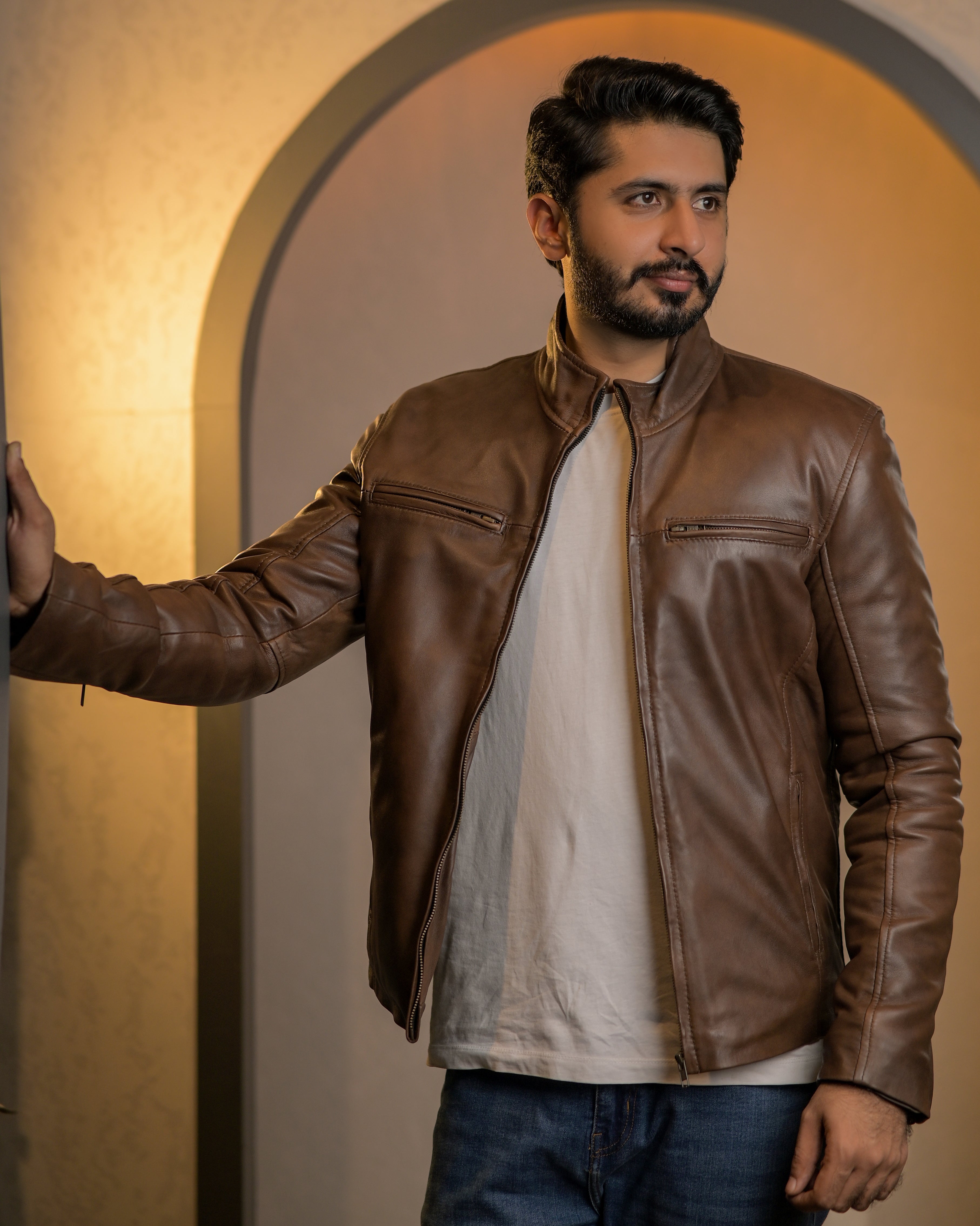 Matte Brown Leather Jacket Sf005