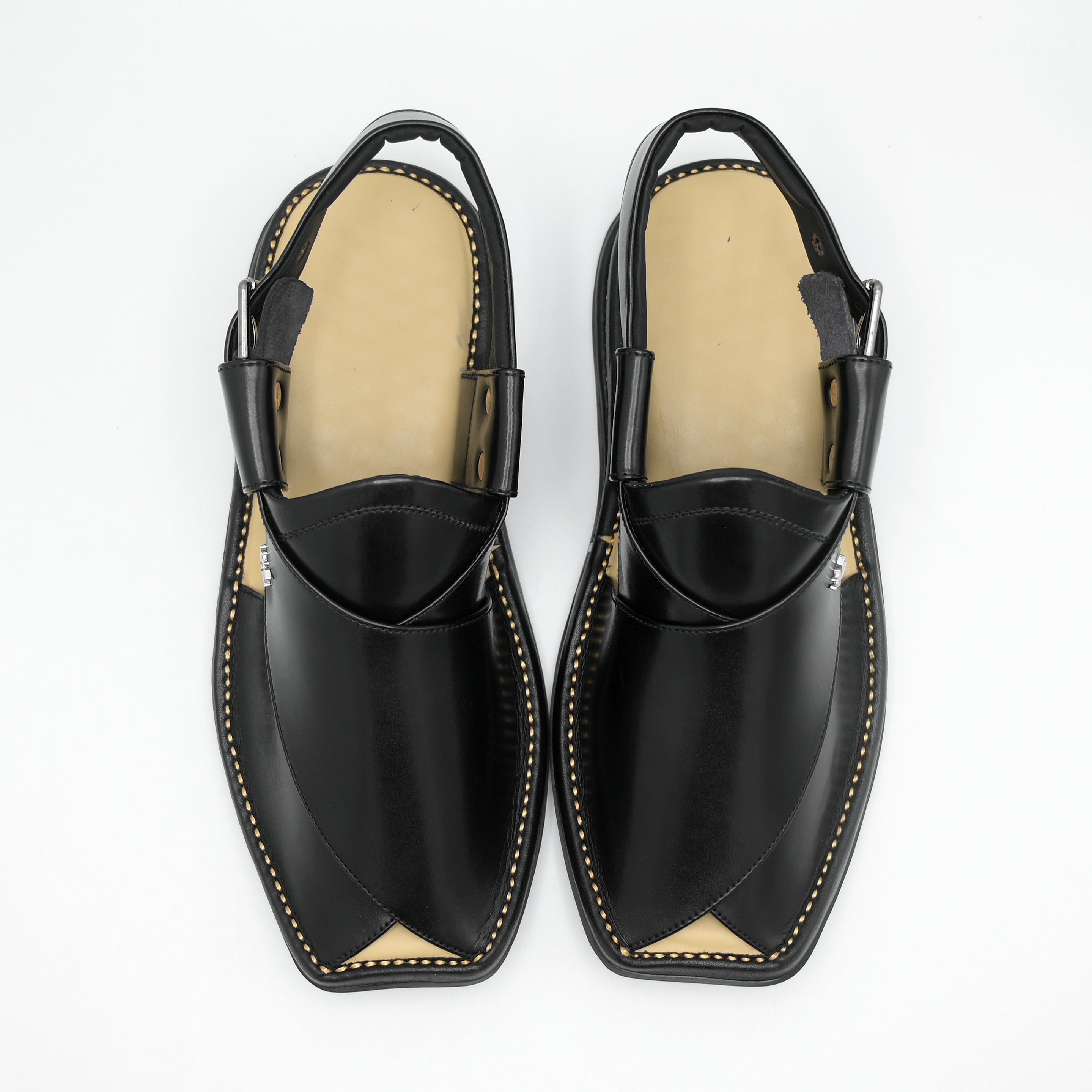 Medicated Heel Step Leather Chappal MHS03 (Black)