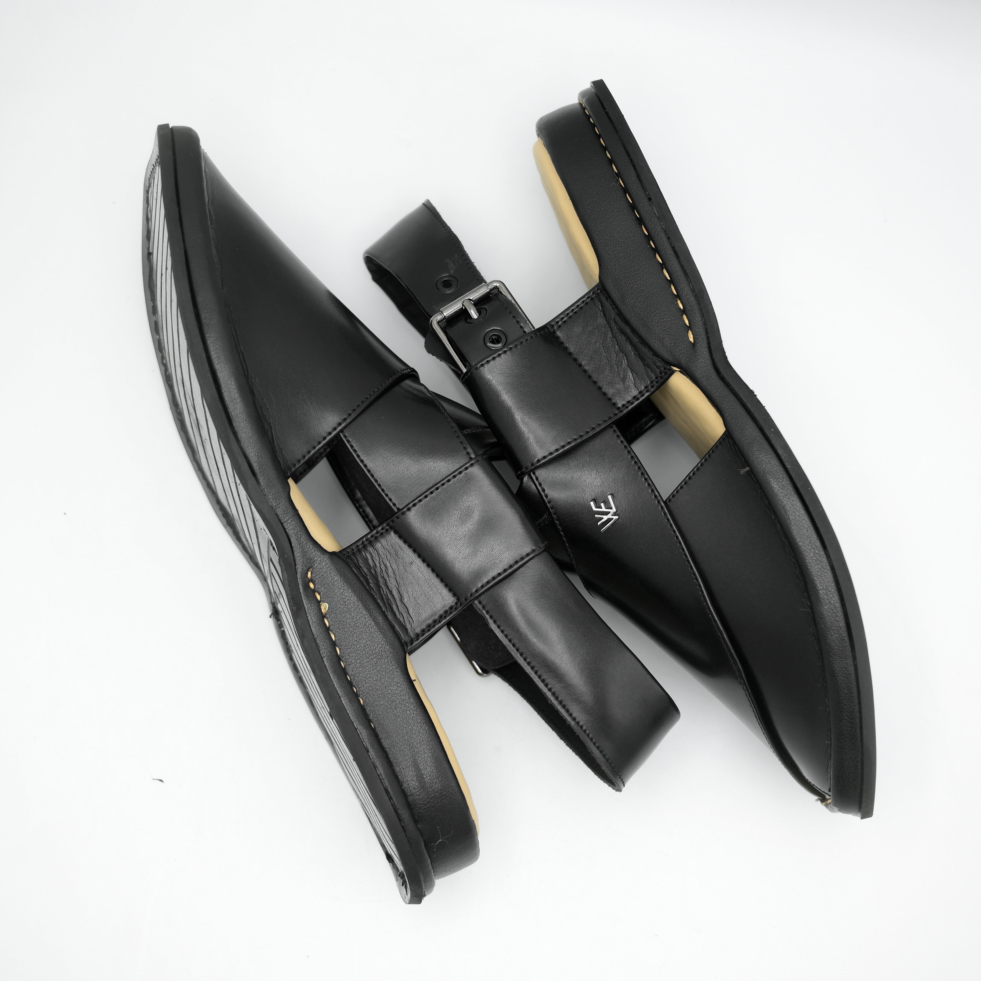 Medicated Heel Step Leather Chappal MHS03 (Black)