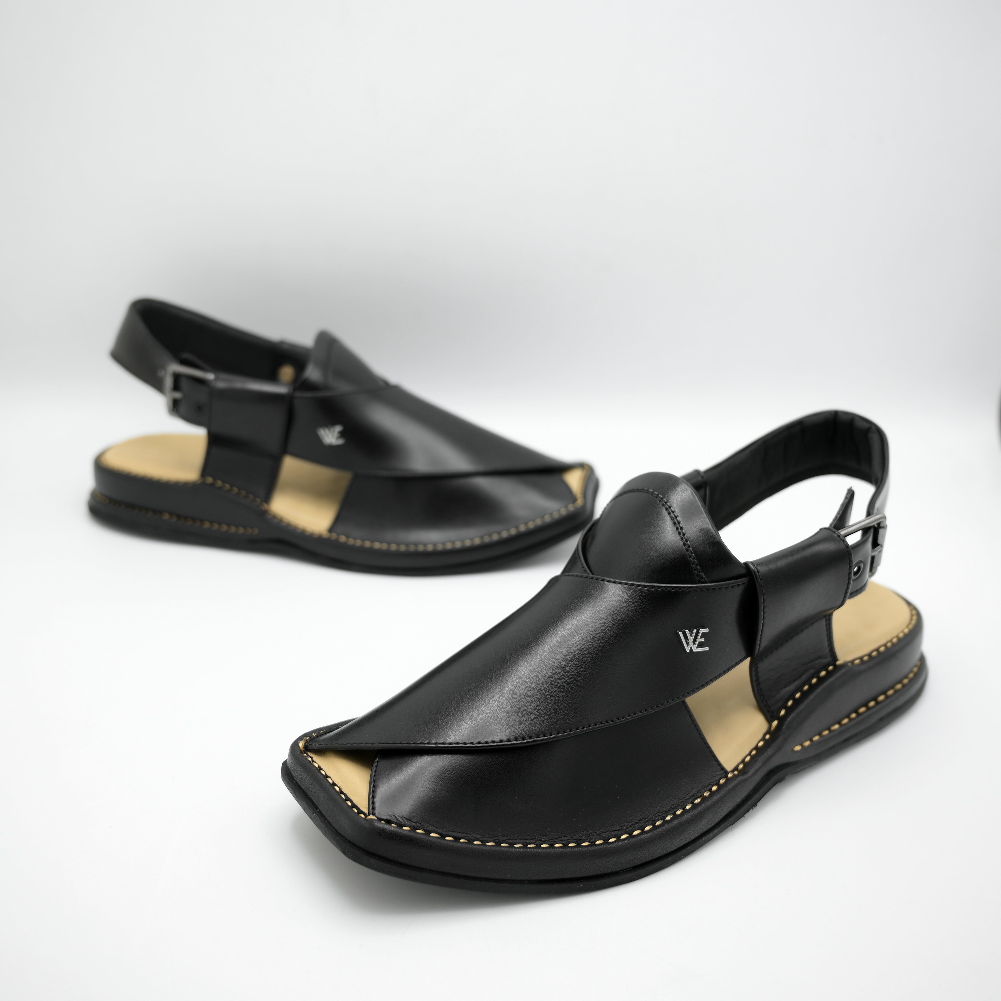 Medicated Heel Step Leather Chappal MHS03 (Black)