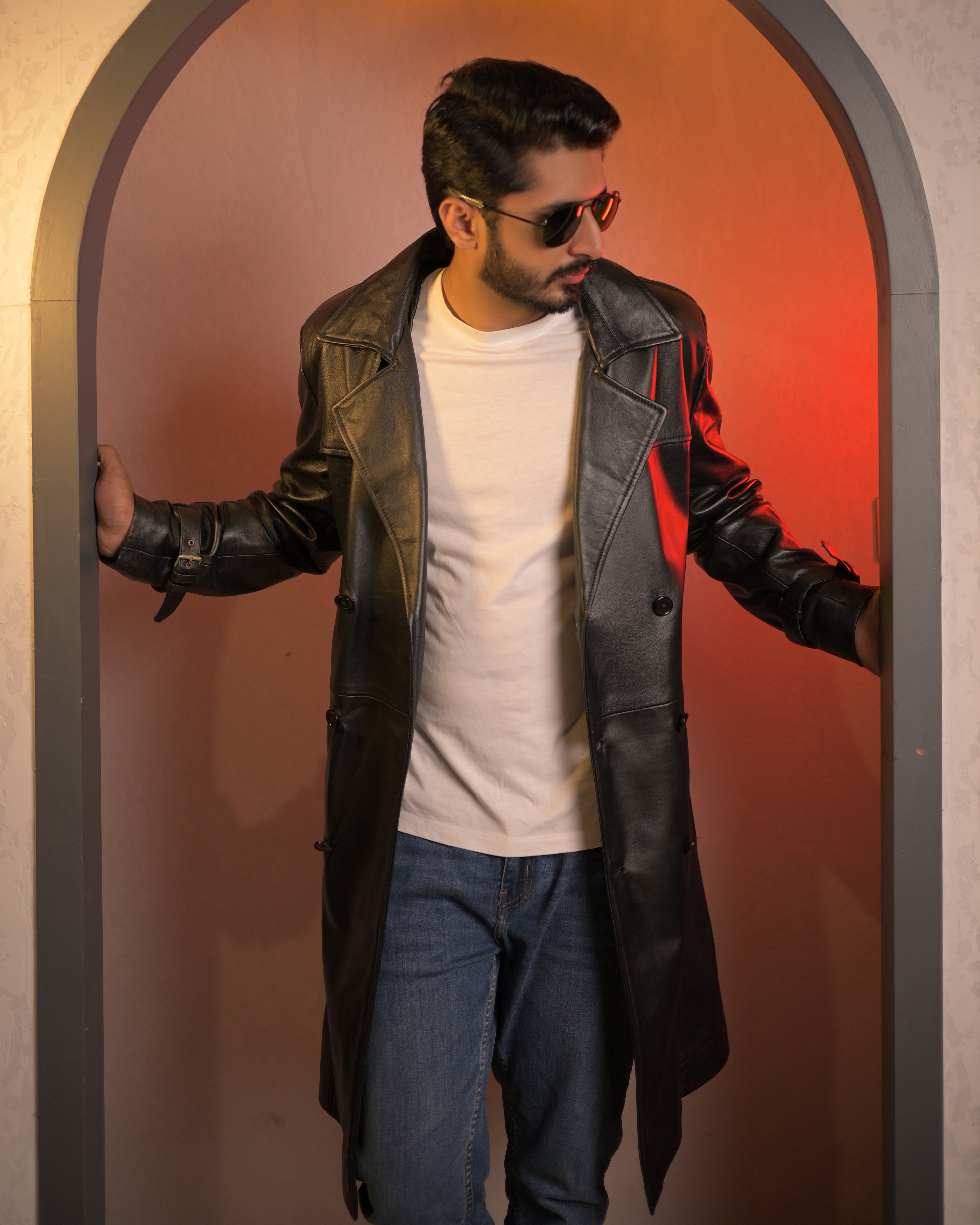 Men's Pure Leather Long Coat – Classic Black Sf15
