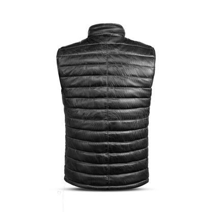 Lamb Skin Leather Puffer Vest | Black